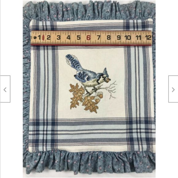 Hand made BLUE JAY Cross Stitched 14" Pillow Cushion Cover Finished Bird Design - Picture 3 of 5